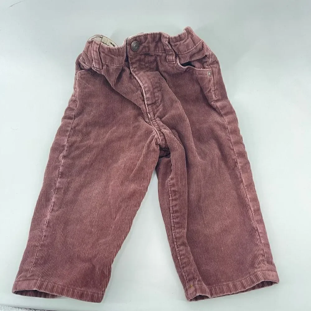 Oshkosh B’Gosh brown cords corduroy pants half elastic waist button and zipper 1
